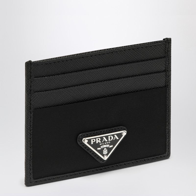 Prada Black Saffiano Card Case With Logo Triangle Men - 1