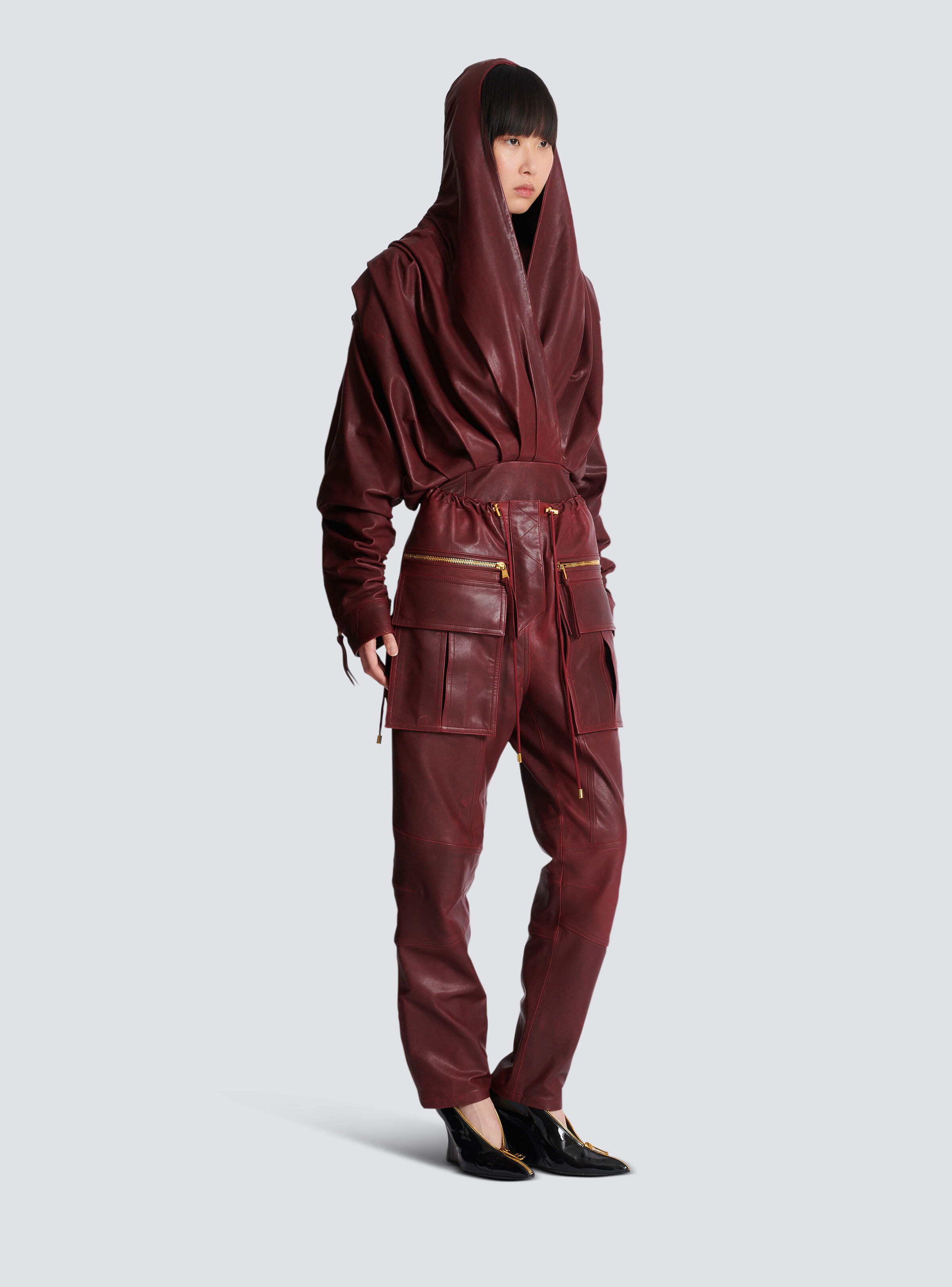 Short hooded dress in washed lambskin - 3