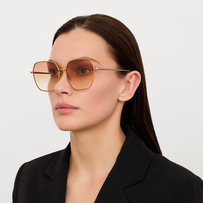 LINDA FARROW Darcie Sunglasses in Camel and Gold outlook