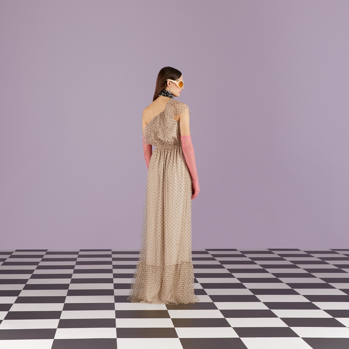 Long polka dot sleeveless tulle dress - 6