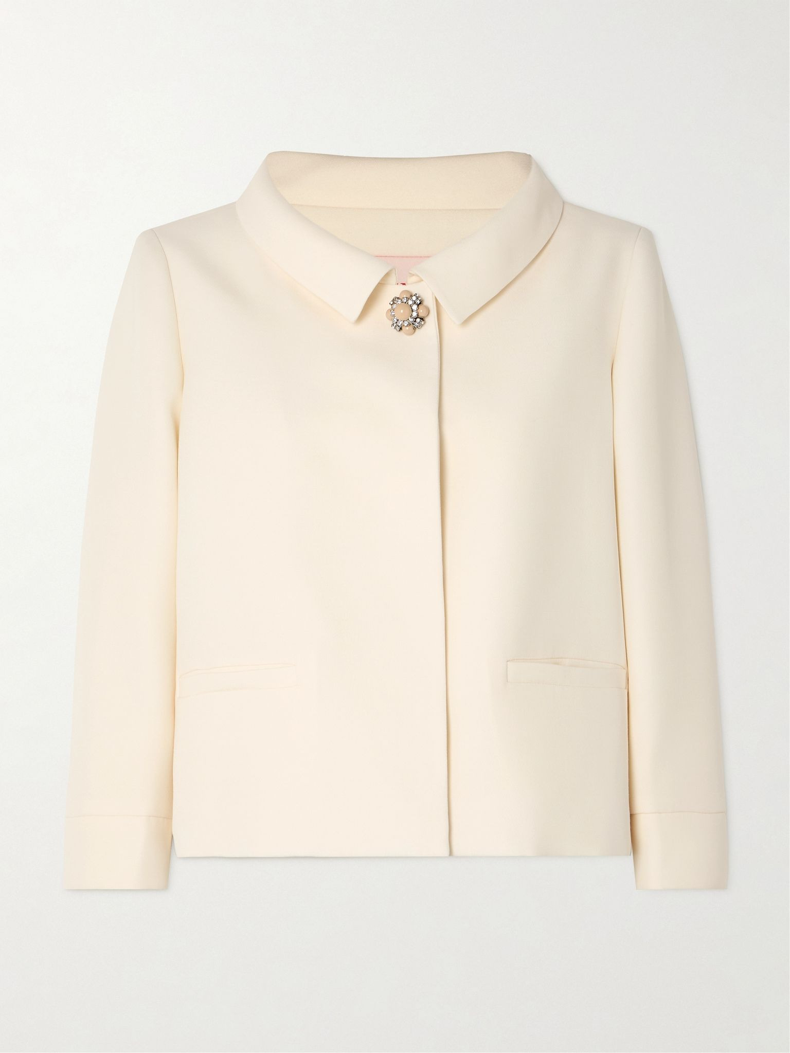 Cropped embellished wool and silk-blend crepe jacket Ivory - 1