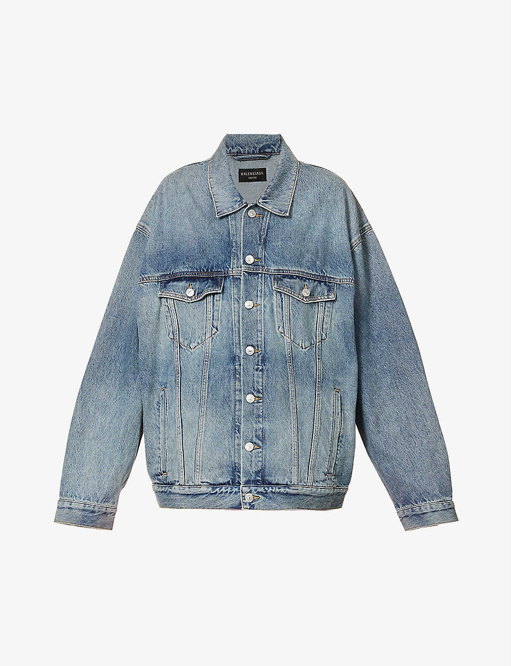 BALENCIAGA Logo-pattern distressed denim jacket | REVERSIBLE