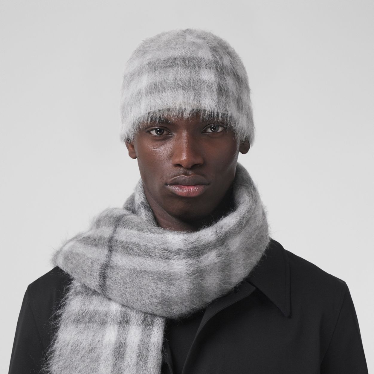 Check Mohair Silk Blend Beanie - 4