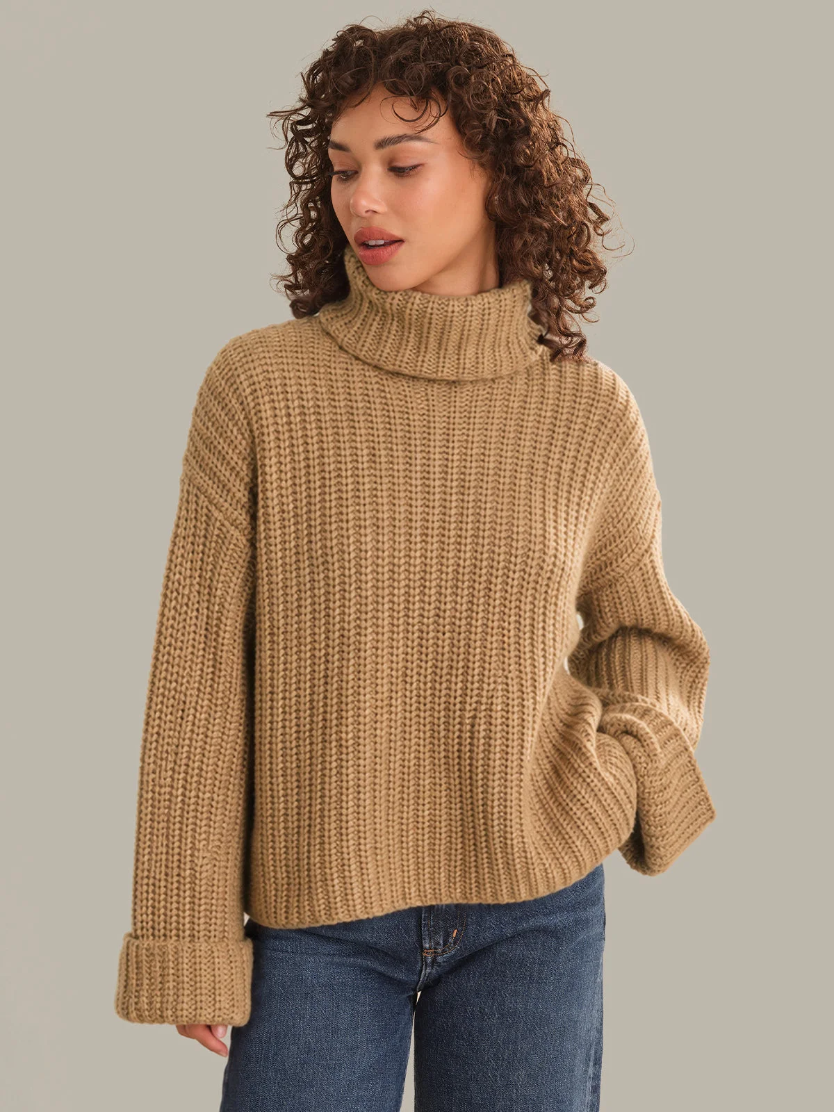 Vida: Turtleneck Shaker Pullover - 1