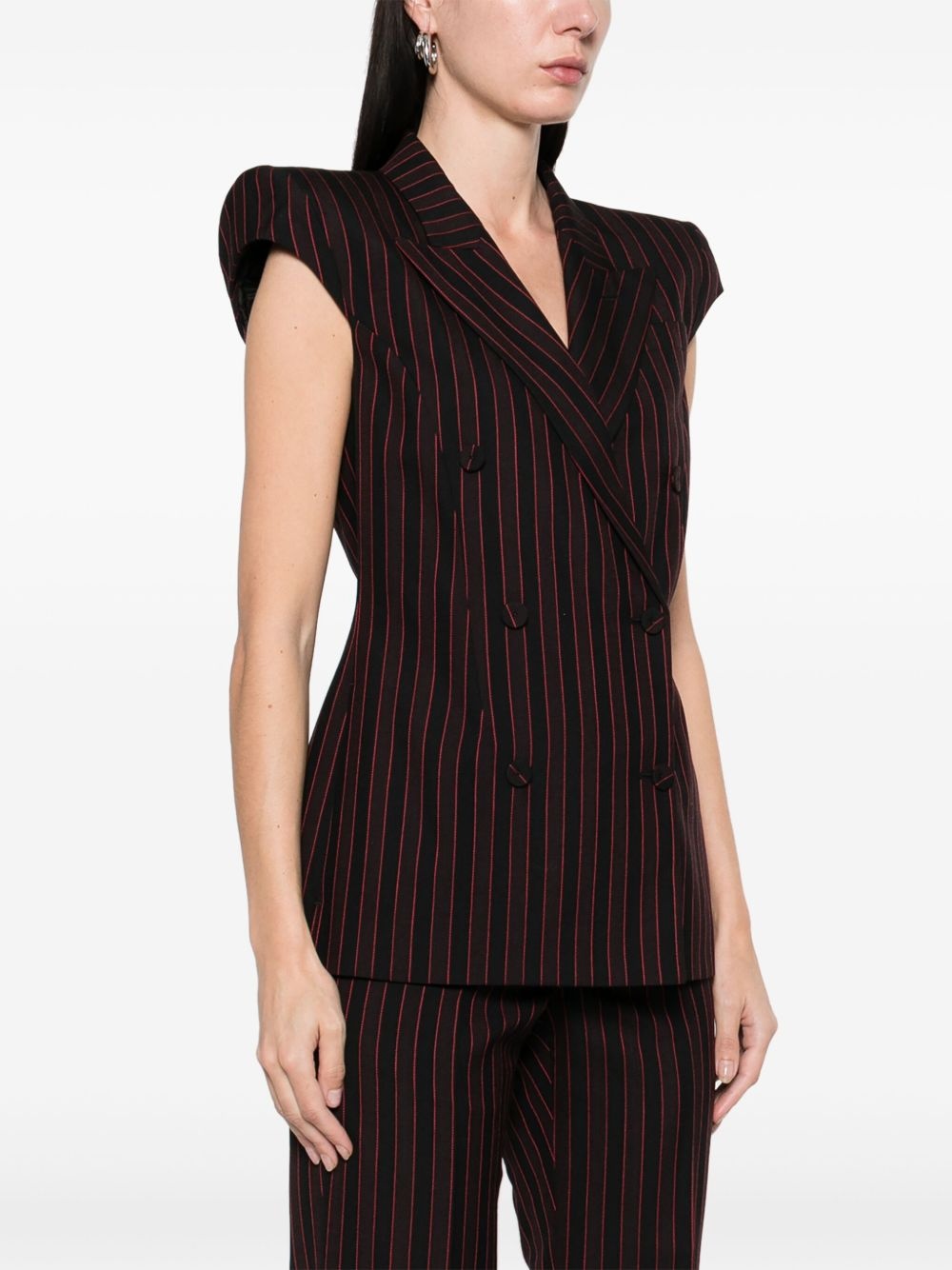 pinstriped sleeveless blazer - 3