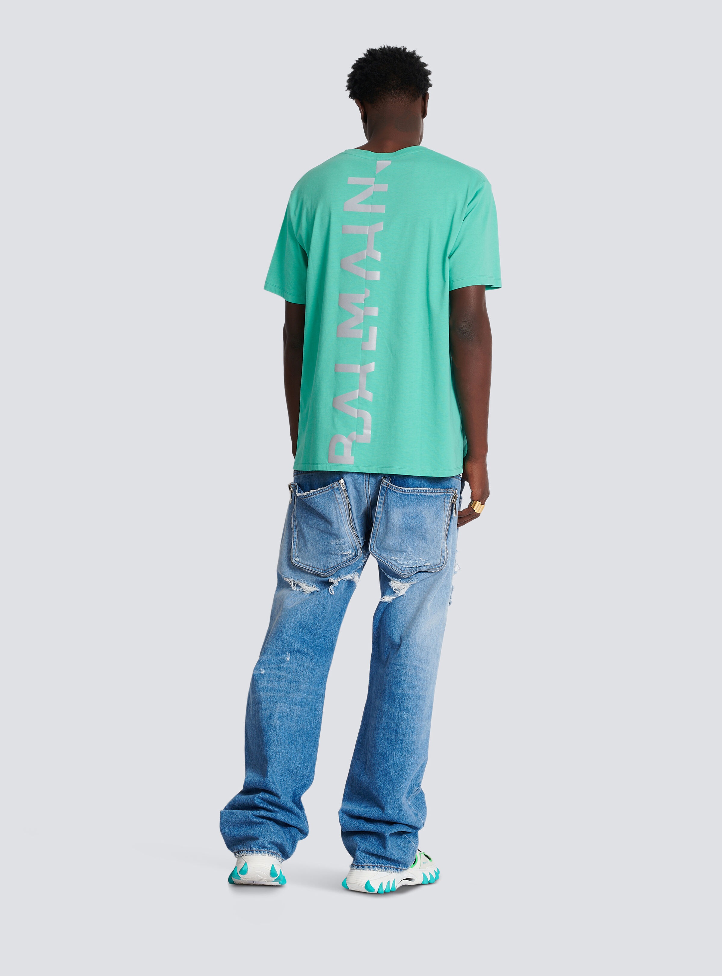 T-shirt in eco-responsible cotton with reflective Balmain maxi logo print - 4