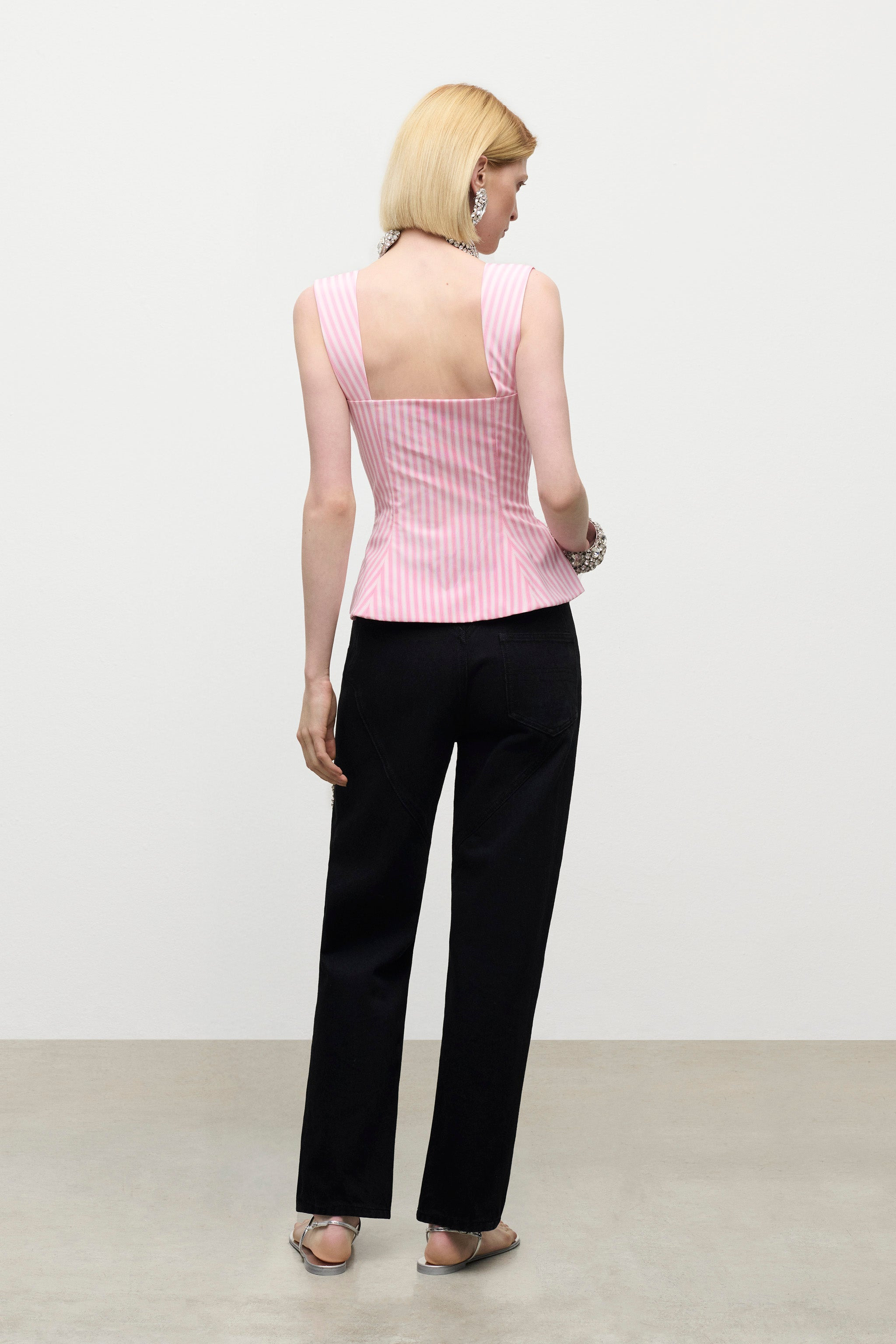 CRYSTAL GROMMET POPLIN CORSET TOP - 4