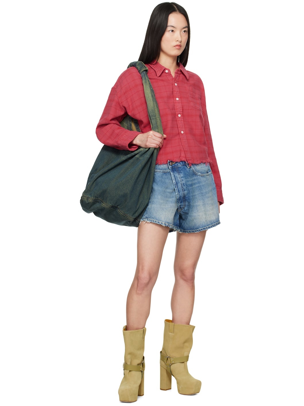 Blue Loose Crossover Denim Shorts - 4