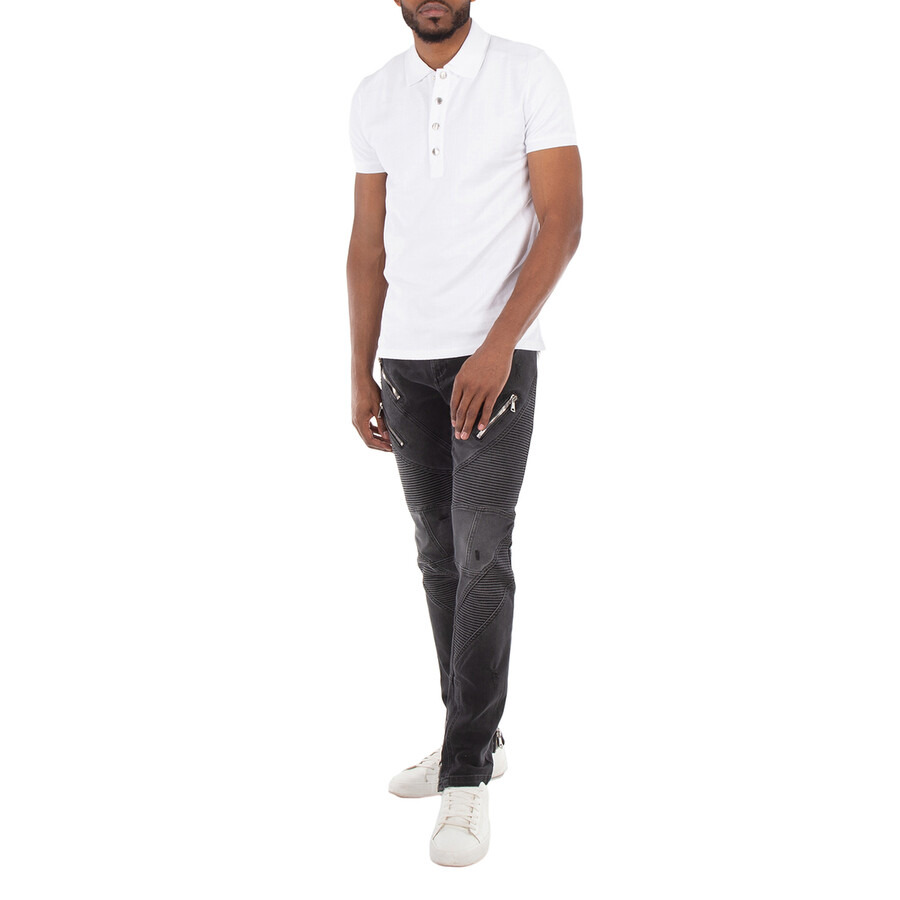 Balmain Faded Denim Biker Jeans - 3