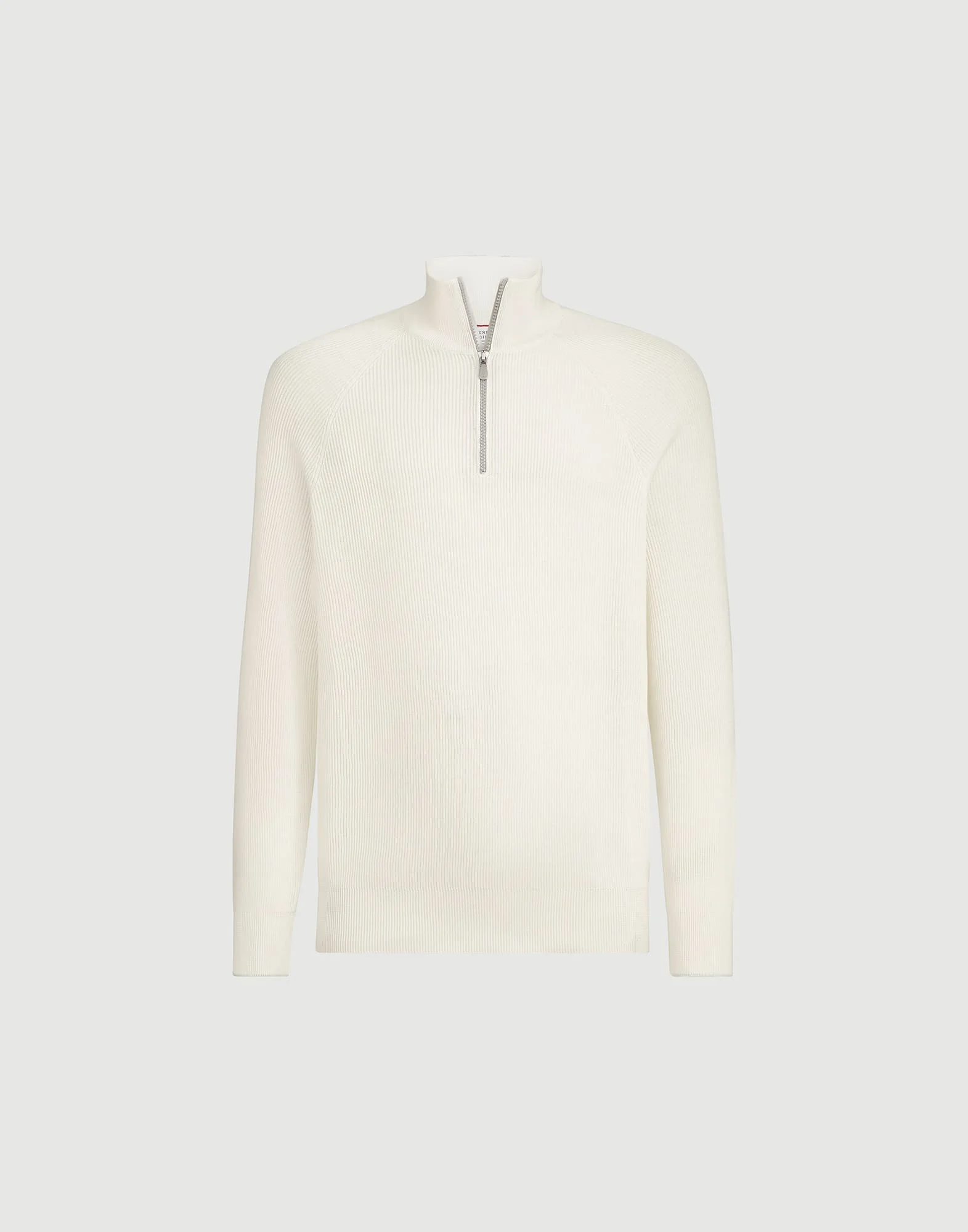 Cotton English rib sweater with half zip and raglan sleeves - 1