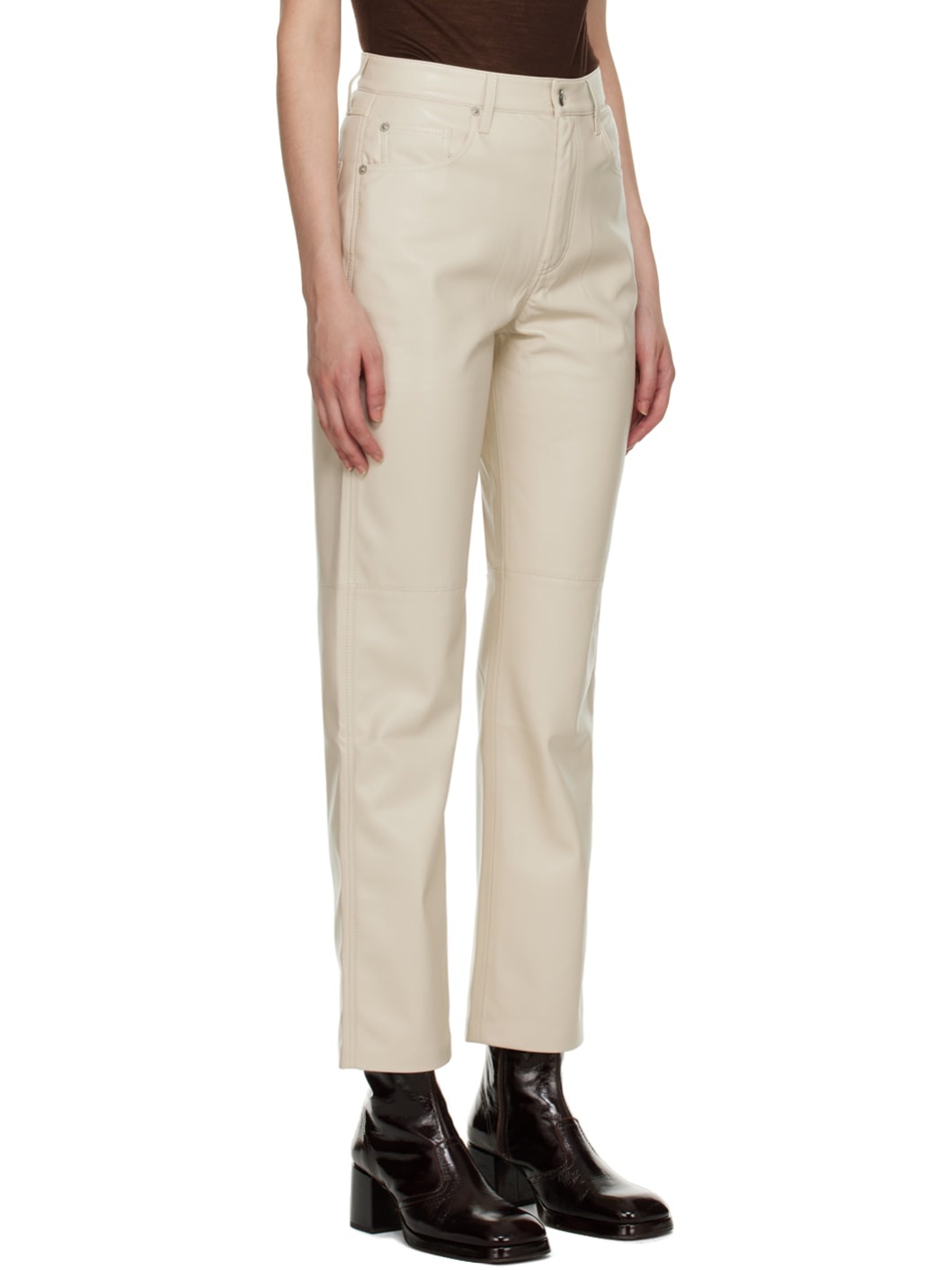 Beige Vegan Leather Vinni Trousers - 2