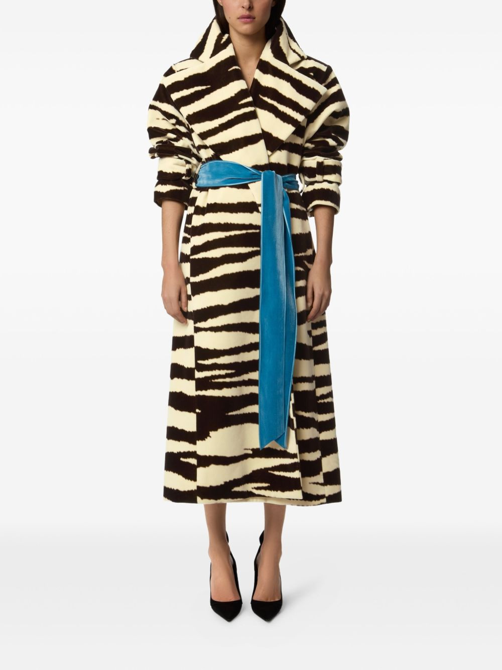 zebra-print belted coat - 2