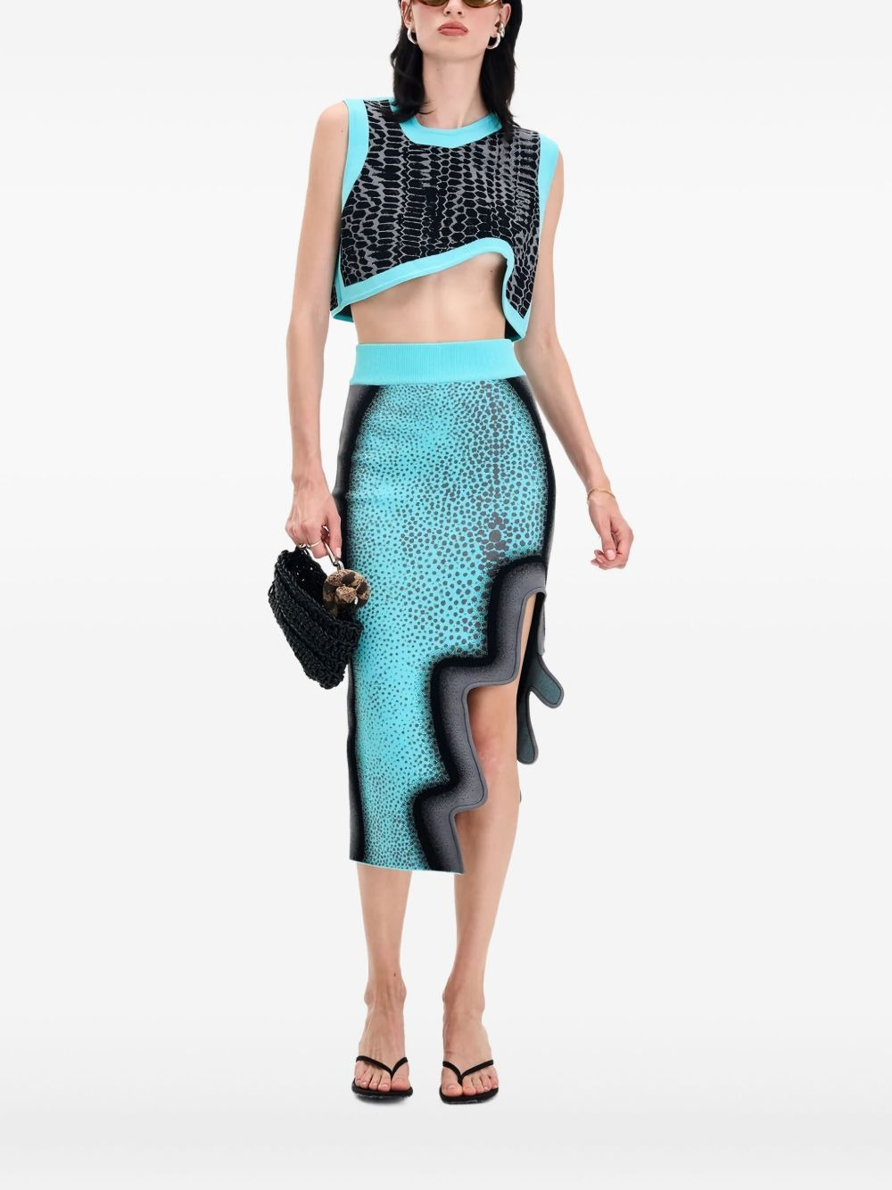 snakeskin-print asymmetrical top - 2