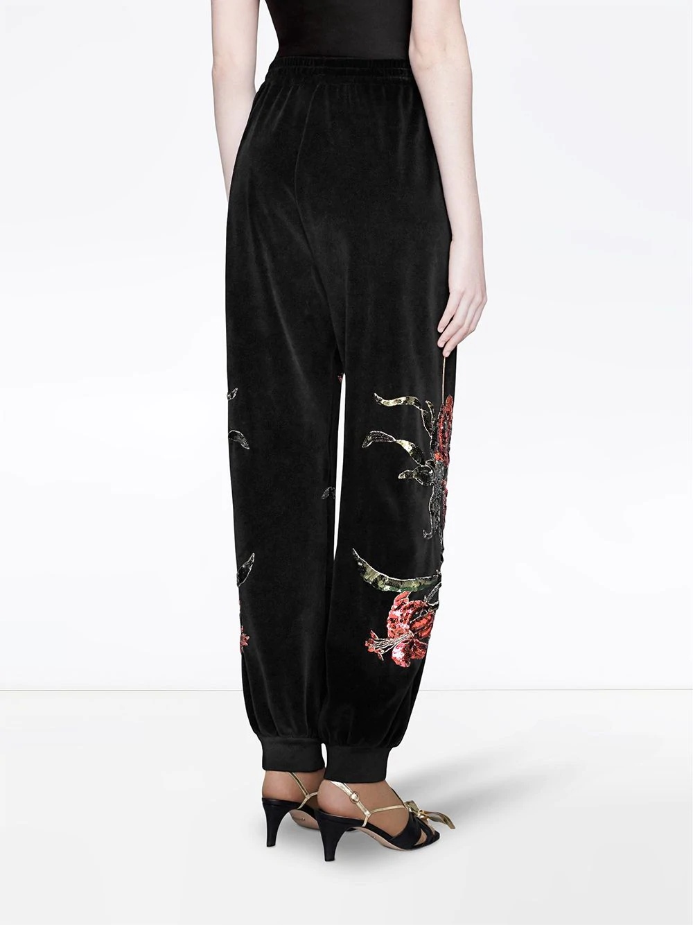 Chenille jogging pants with floral patches - 4