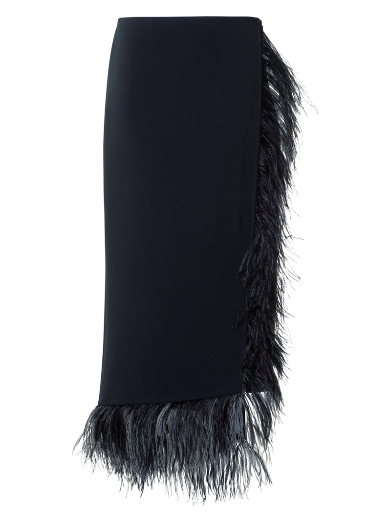 Women's Asymmetric Feather-Trim Midi-Skirt - Black 1