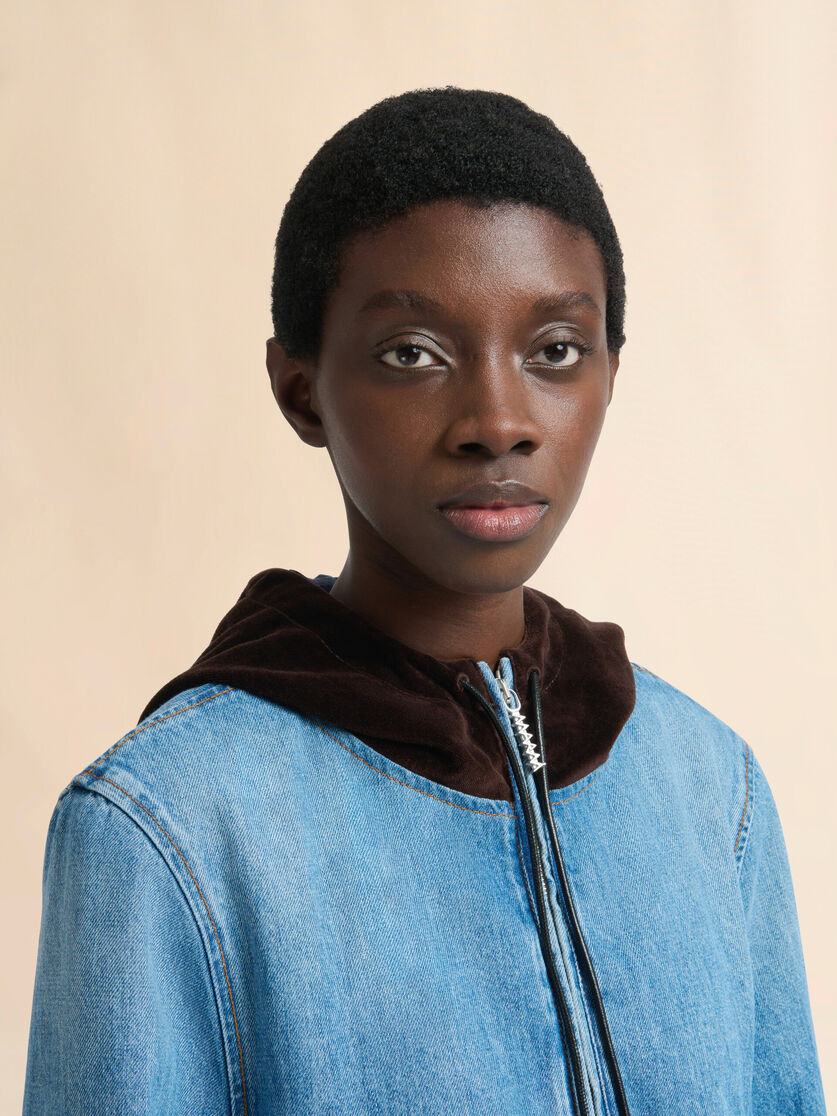 BLUE DENIM JACKET WITH VELVET HOOD - 4