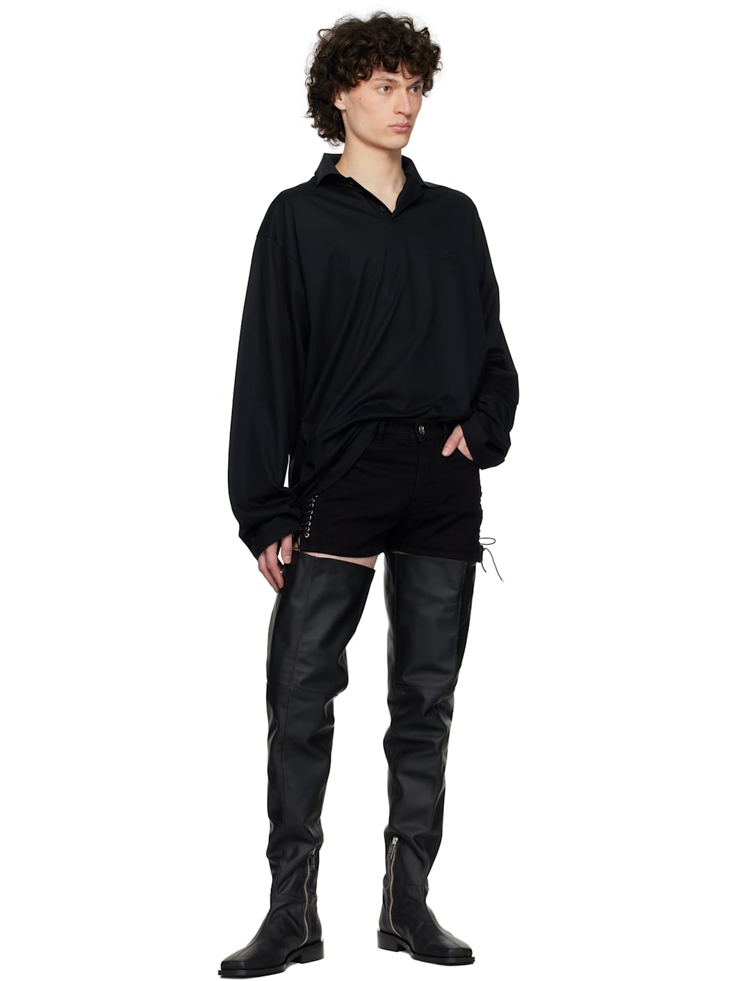 Black Adem Overknee Snap Buttons Tall Boots - 5
