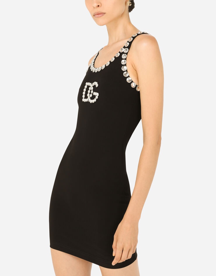 Short jersey dress with crystal-embellished DG detailing - 4