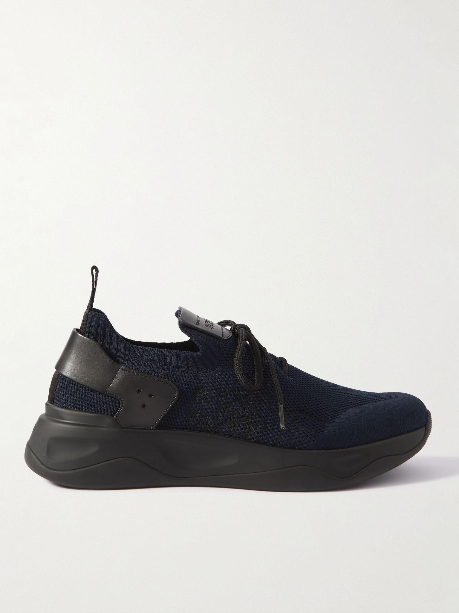 Shadow Venezia Leather-Trimmed Stretch-Knit Sneakers Navy - 1