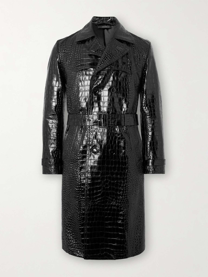 Double-Breasted Croc-Effect Leather Trench Coat 1