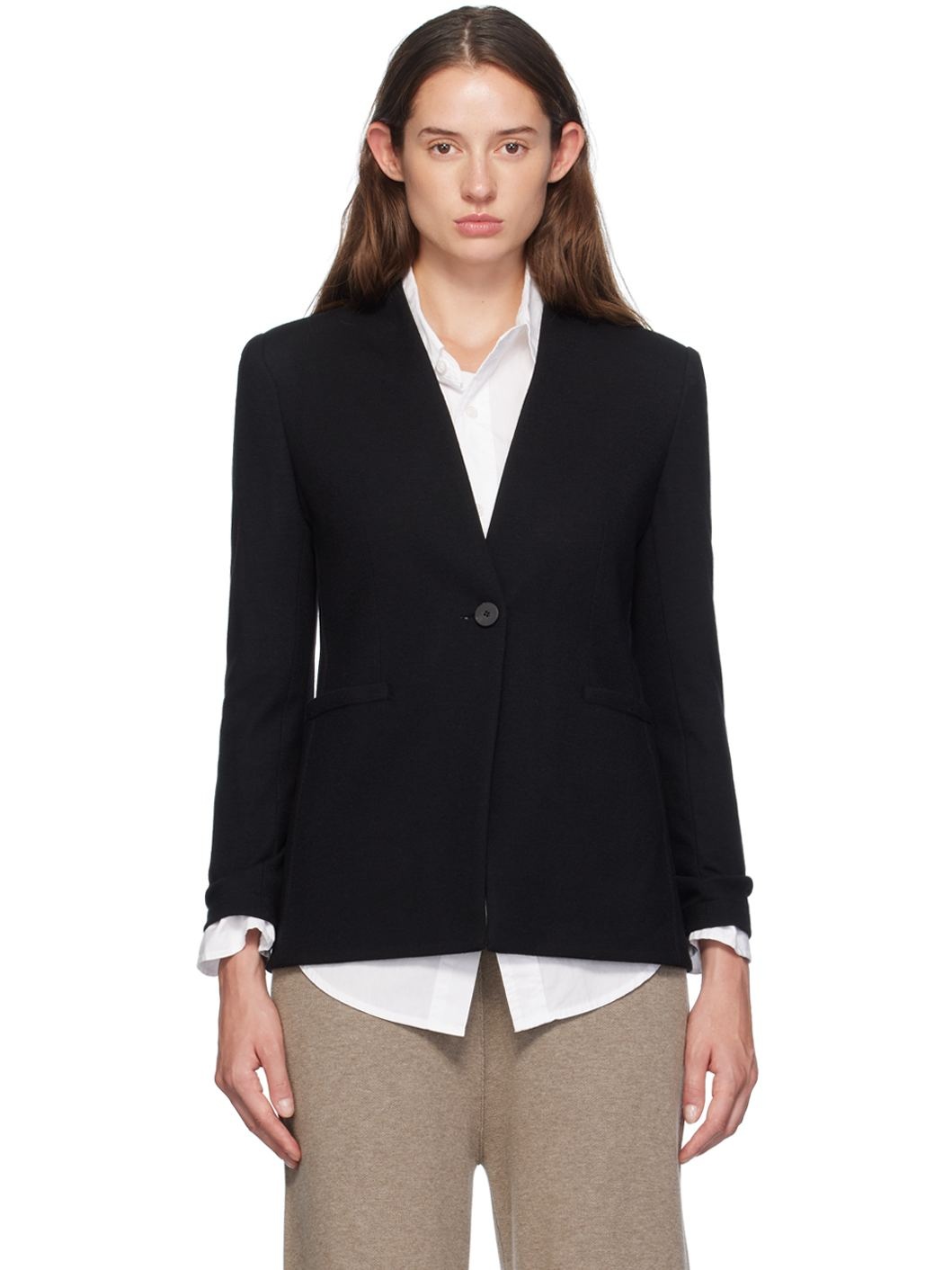Black Uncollared Blazer - 1