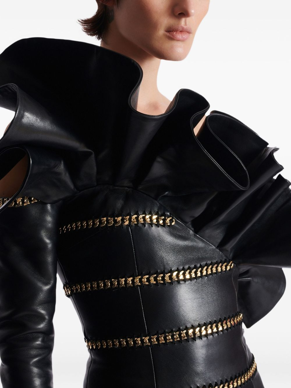 asymmetric leather mini dress - 7