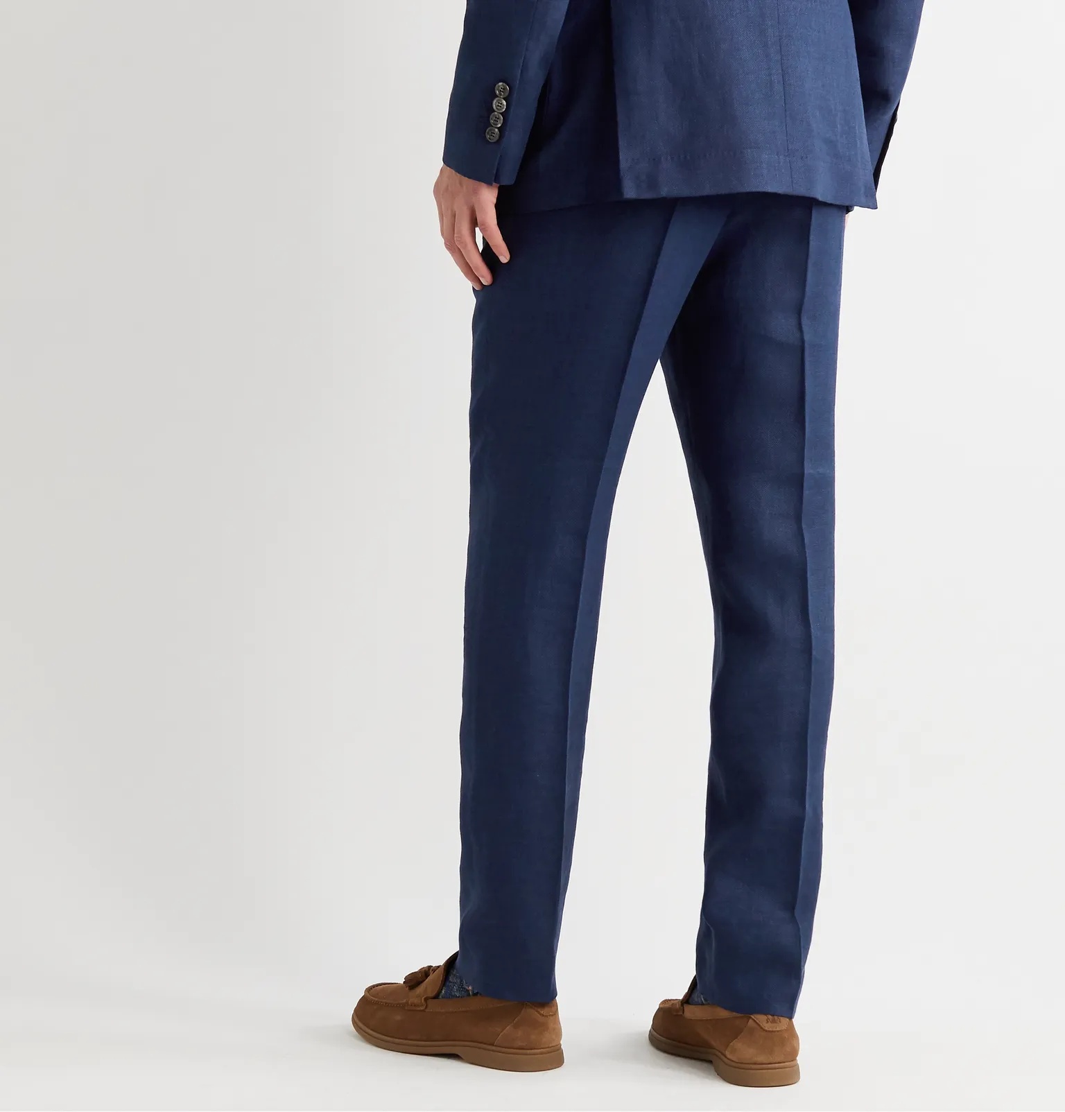 Slim-Fit Tapered Pleated Linen, Wool and Silk-Blend Hopsack Suit Trousers - 4