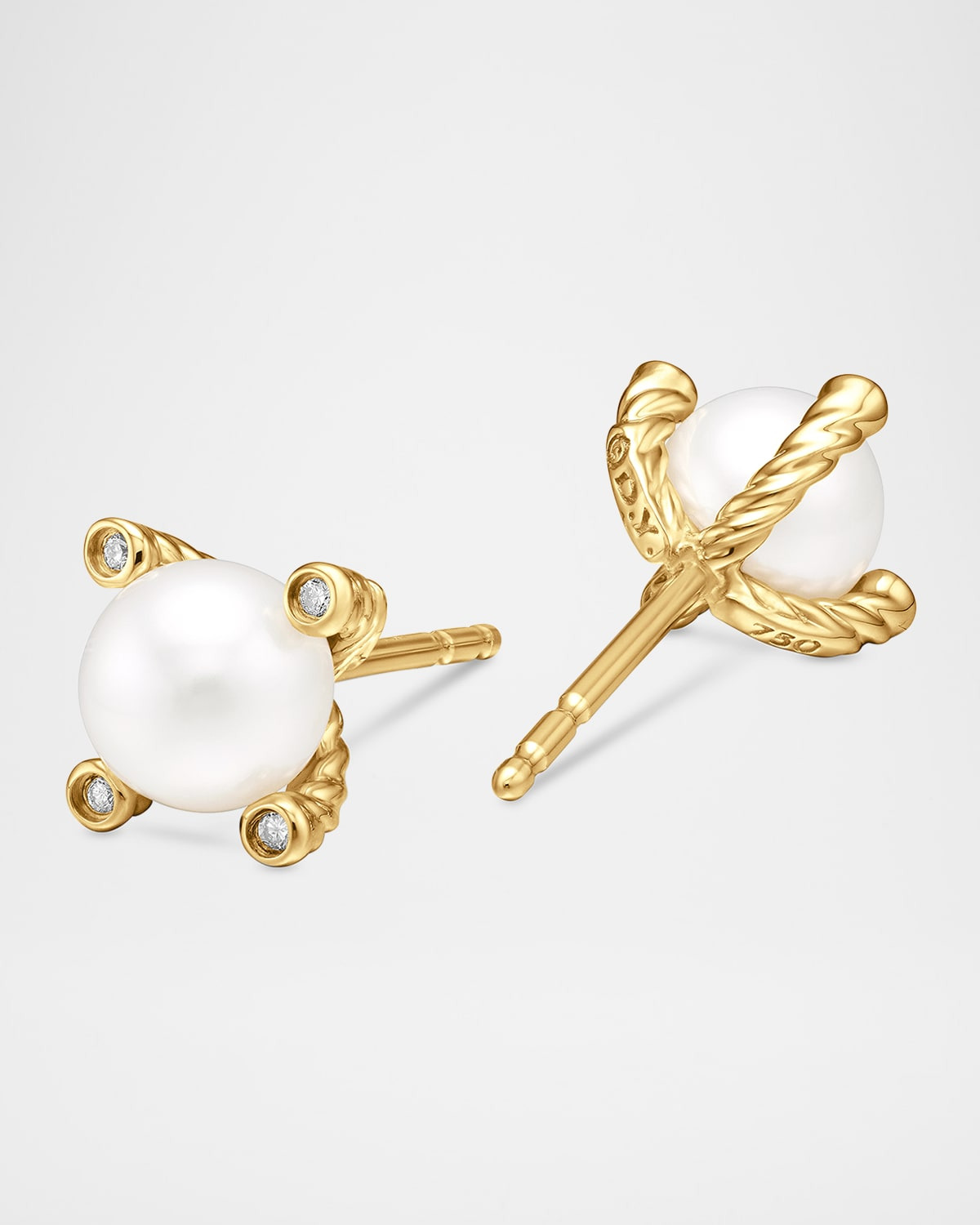 Cable Collectibles Stud Earrings with Diamonds and Pearl in 18K Gold, 7mm - 3
