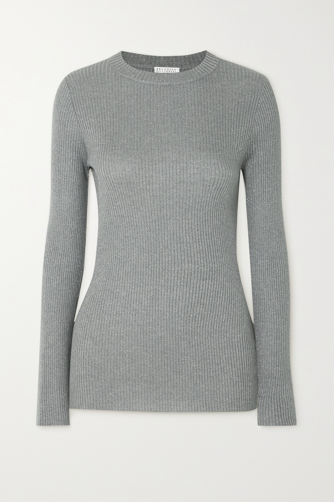 Ribbed metallic cashmere-blend sweater - 1