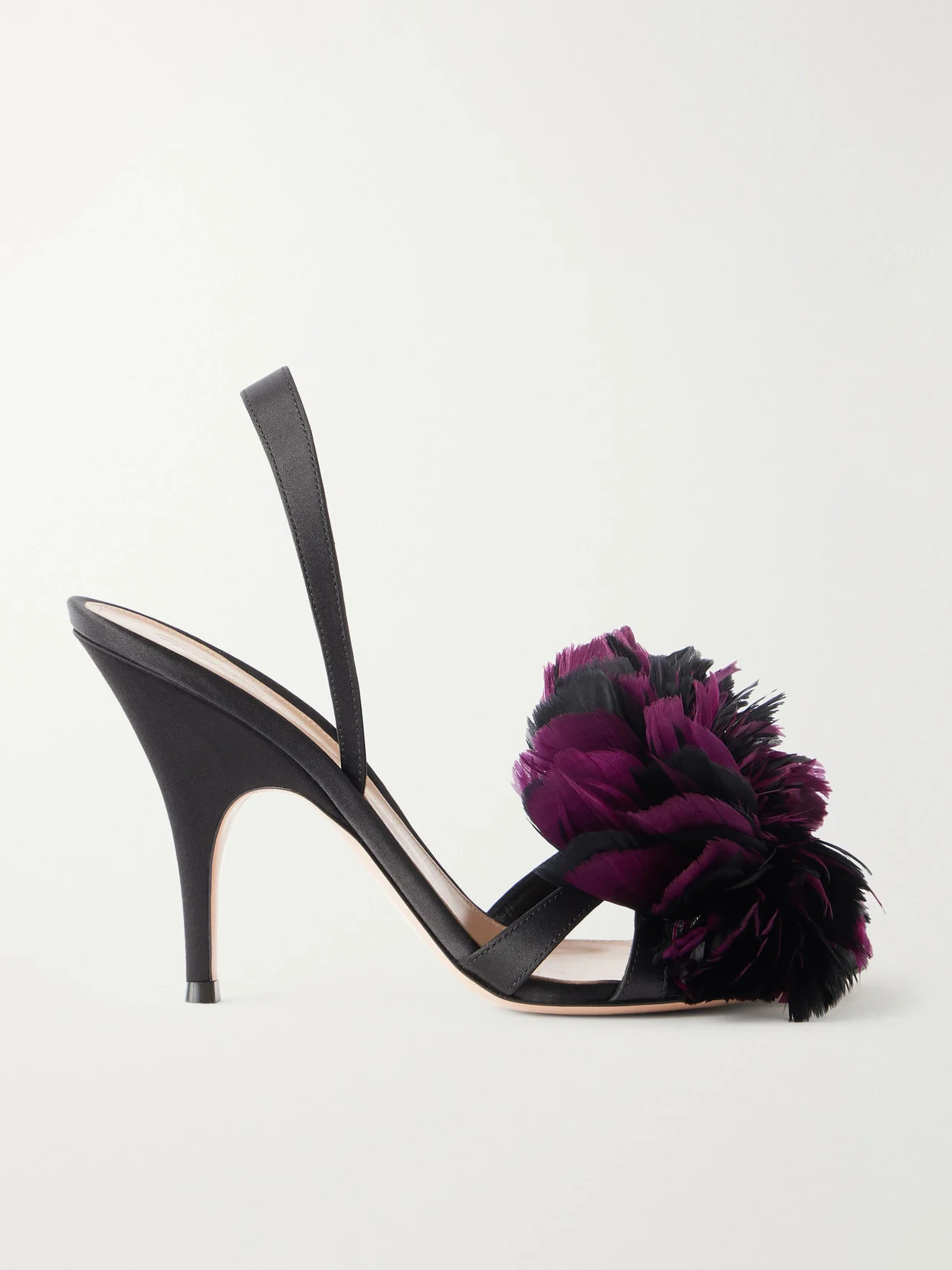 95 Feather-embellished Satin Sandals - 1