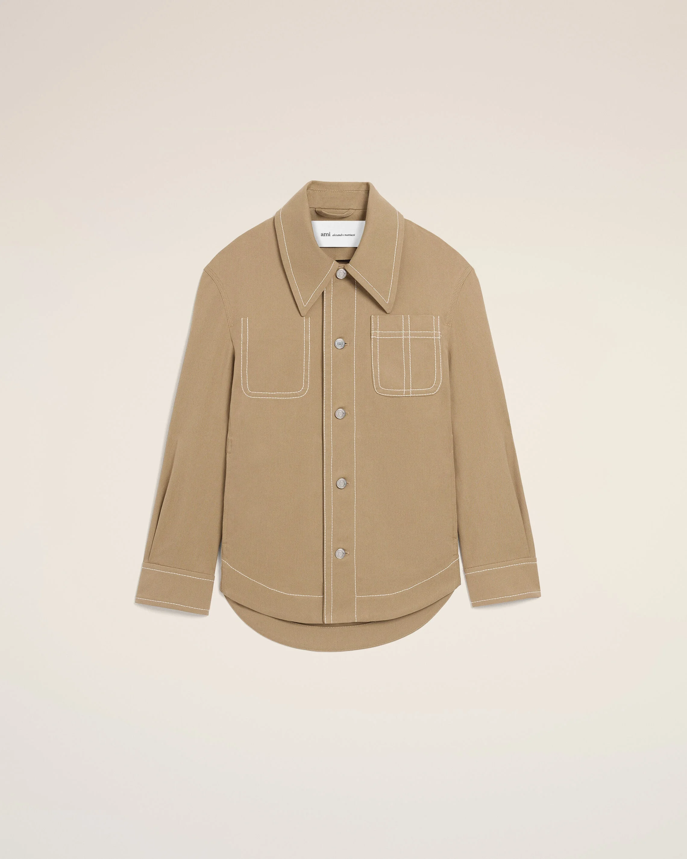 BEIGE COTTON WORKER BUTTONED JACKET - 1
