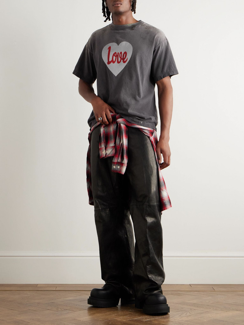 SAINT M×××××× Distressed Paint-Splattered Printed Cotton-Jersey T-Shirt Gray outlook