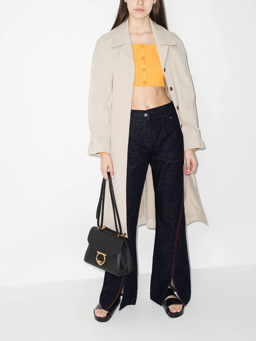 front-slit wide-leg jeans - 4