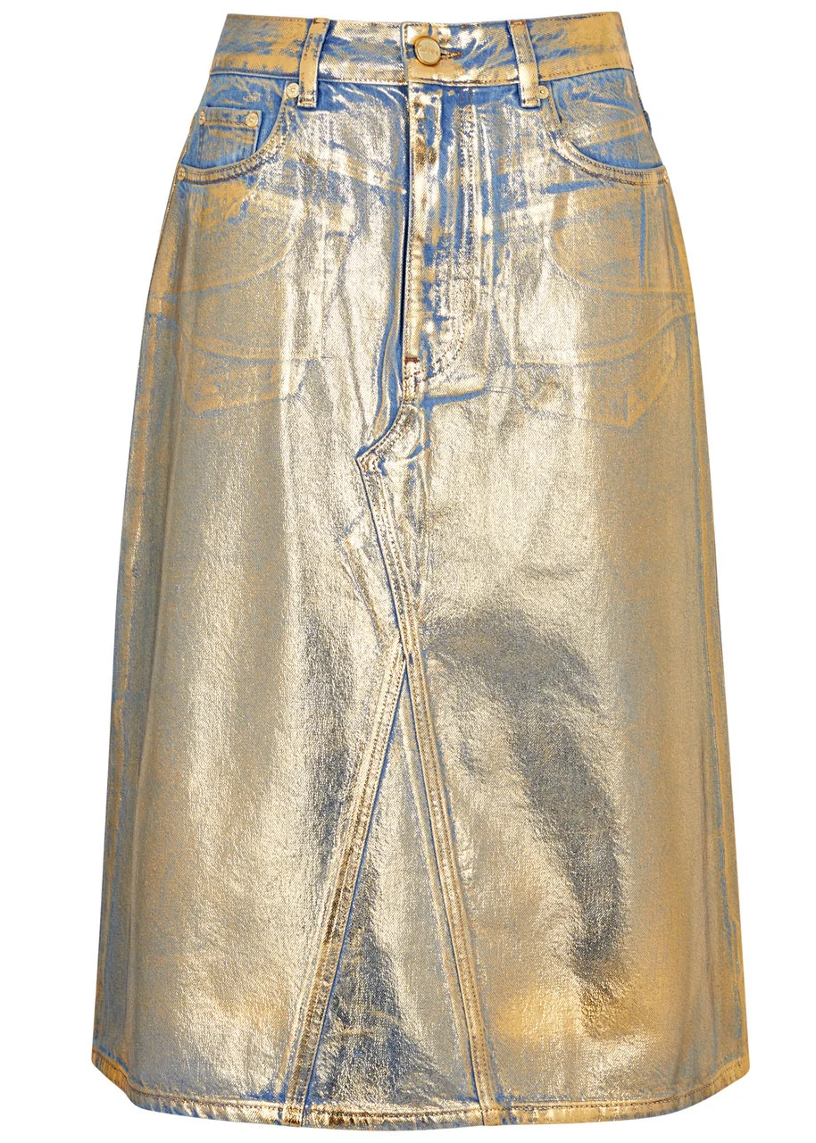 Foil-print denim midi skirt - 1