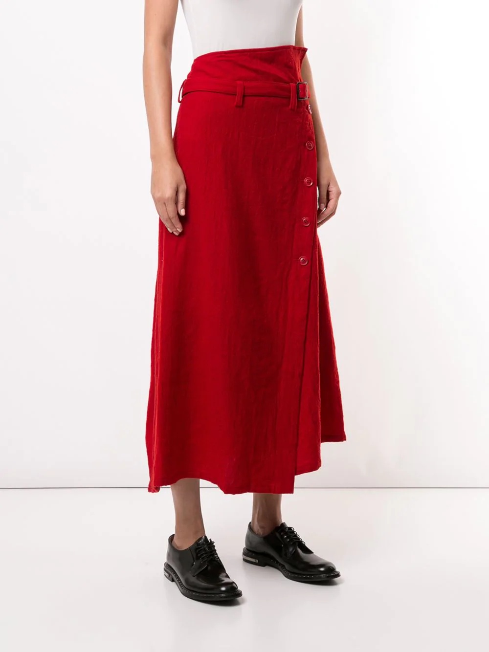 button-up belted mid-length skirt - 3