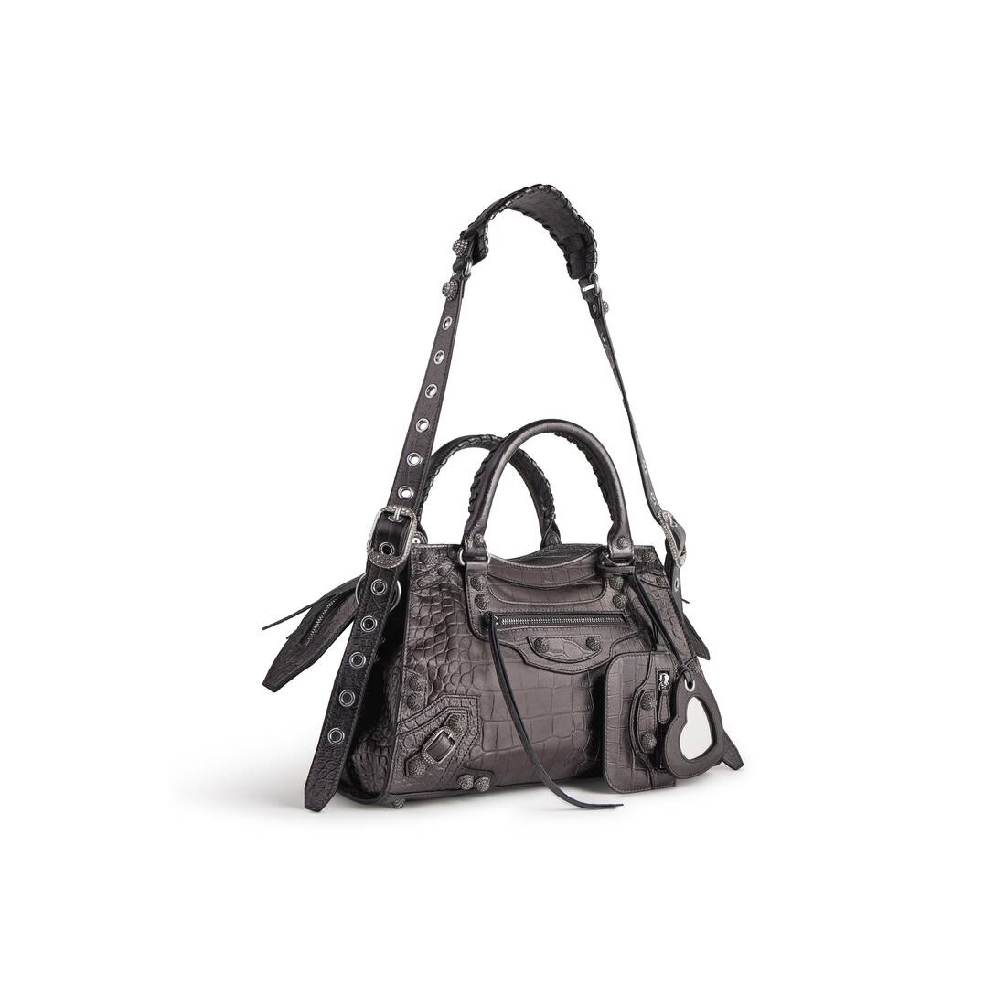 Women's Neo Cagole City Small Handbag Crocodile Embossed With Rhinestones in Grey - 2