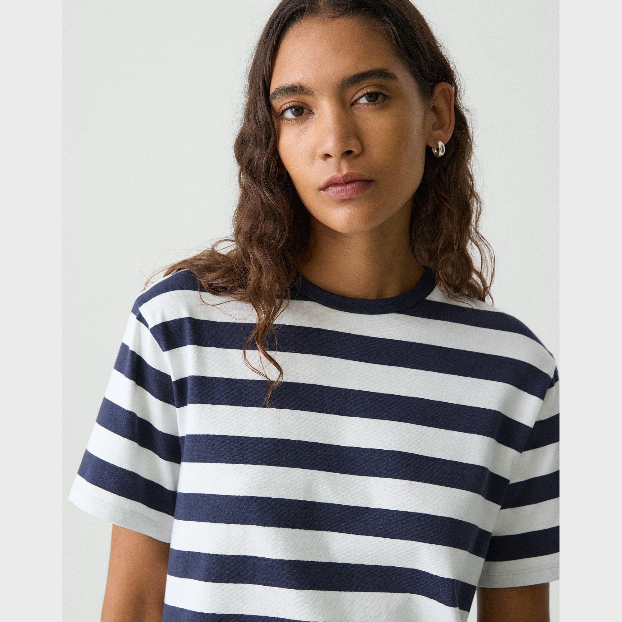 Boxy Crewneck Tee in Striped Cotton - 5