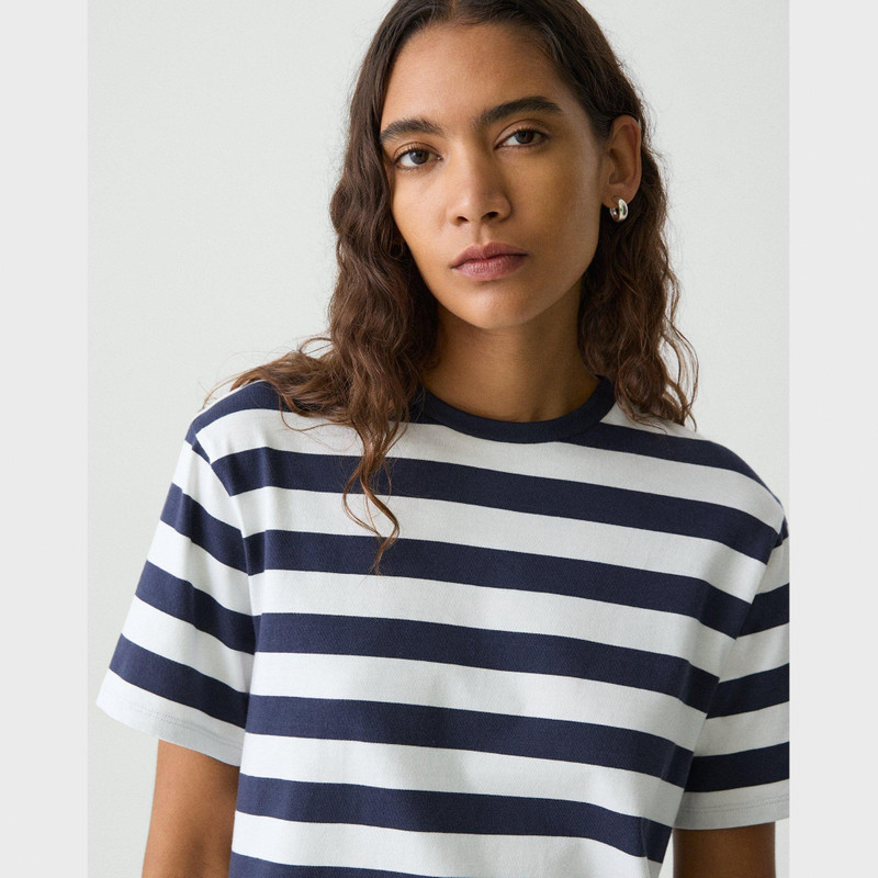 Boxy Crewneck Tee in Striped Cotton 5