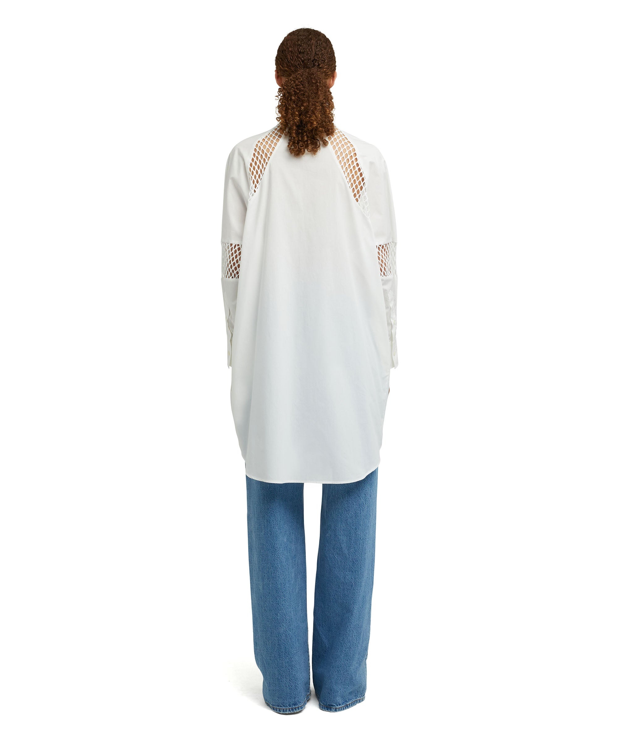 Poplin cotton tailored chemisier dress with mesh details - 4