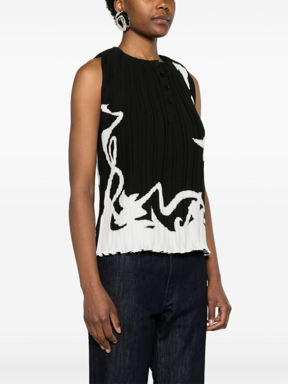 abstract-print pleated blouse - 3