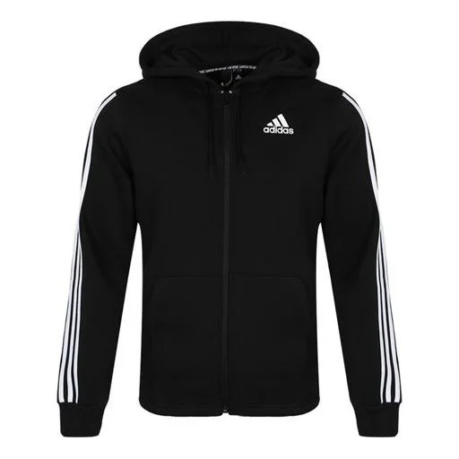 adidas Printing Sports Fleece Lined hooded Knit Jacket Black DQ1455 - 1