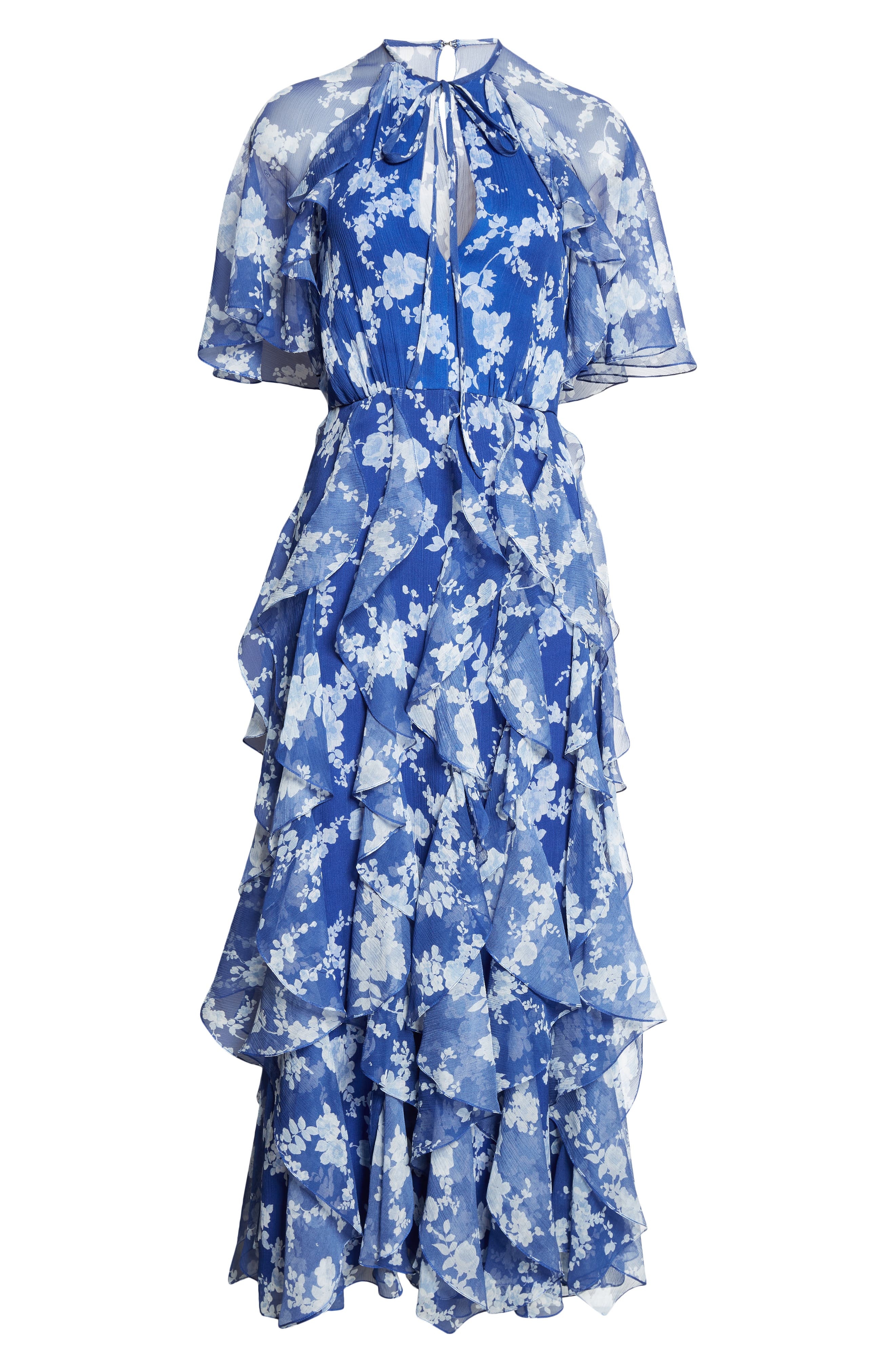 Carolina Herrera Floral Print Ruffle Silk Chiffon Midi Dress in Nautilus Multi at Nordstrom - 5