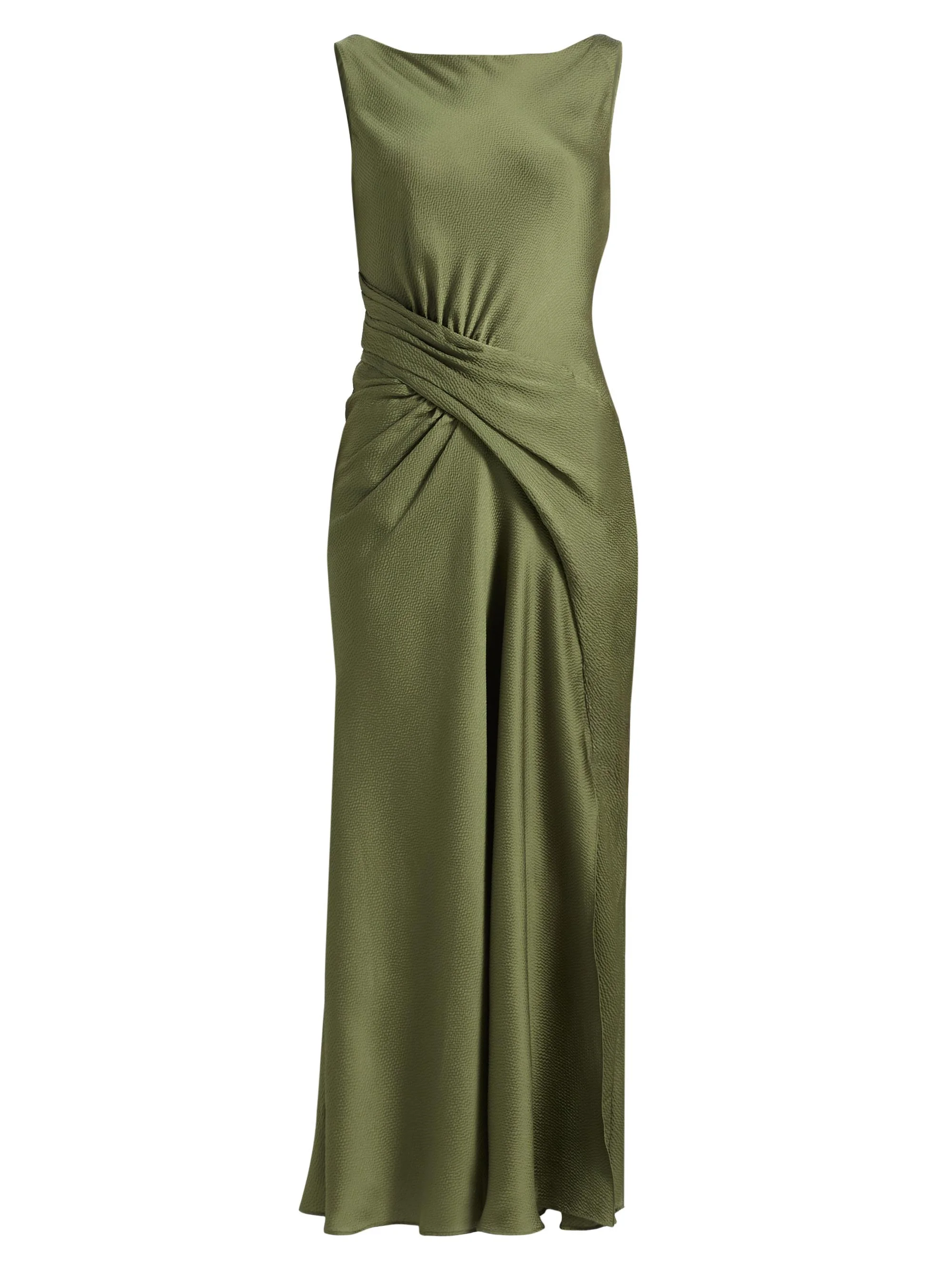 Women's Gathered Satin Cocktail Dress - Moss - 1