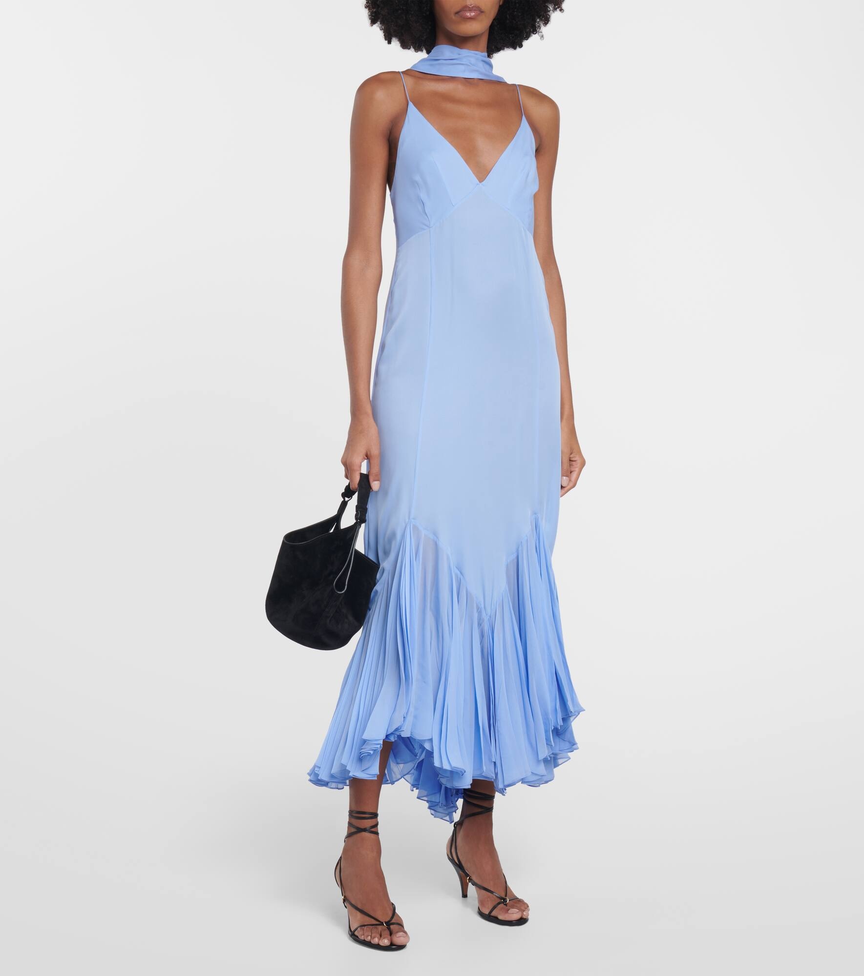 khaite blue dress with scarf Khaite Candita Dress Blue - 8 by Khaite