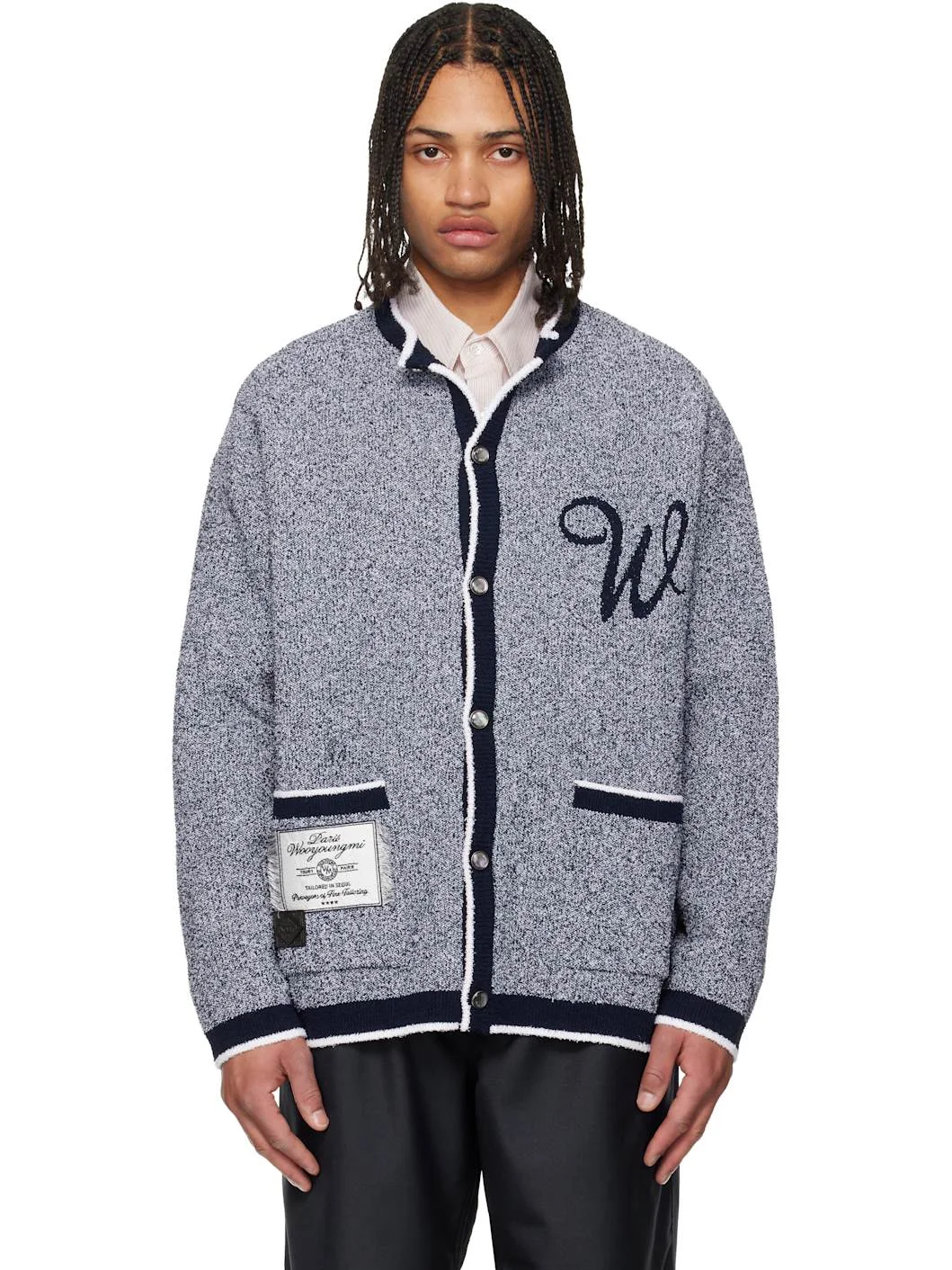 Navy Round Neck Logo Cardigan - 1
