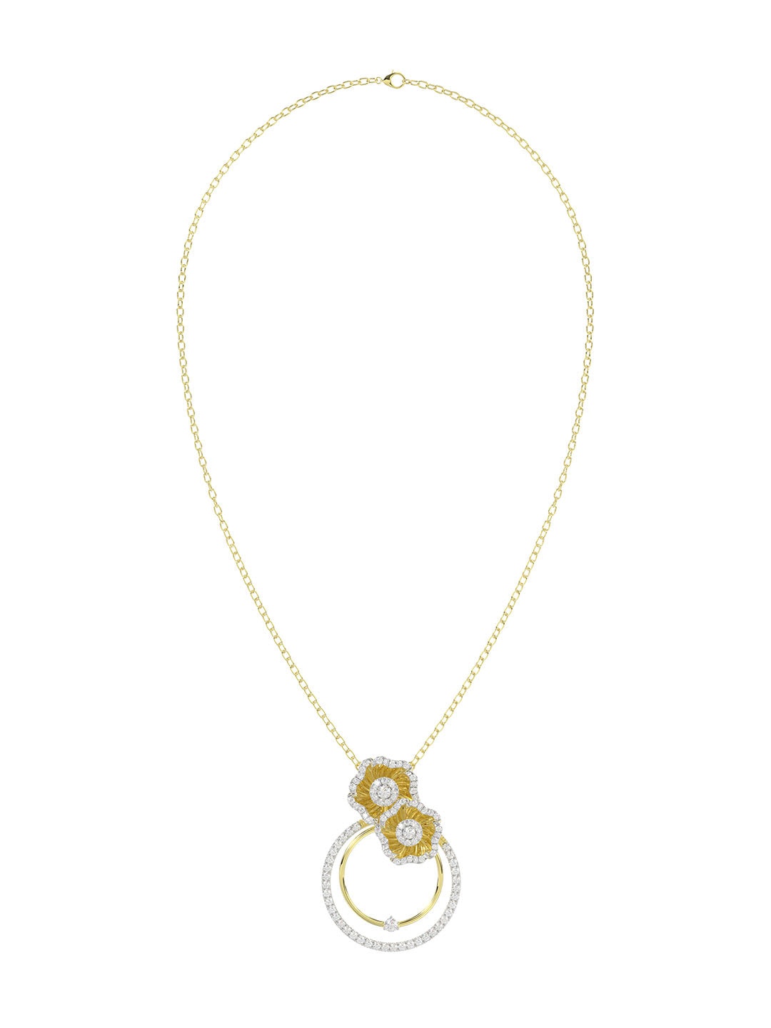 HALO FLOWER YELLOW GOLD PENDANT NECKLACE - 1