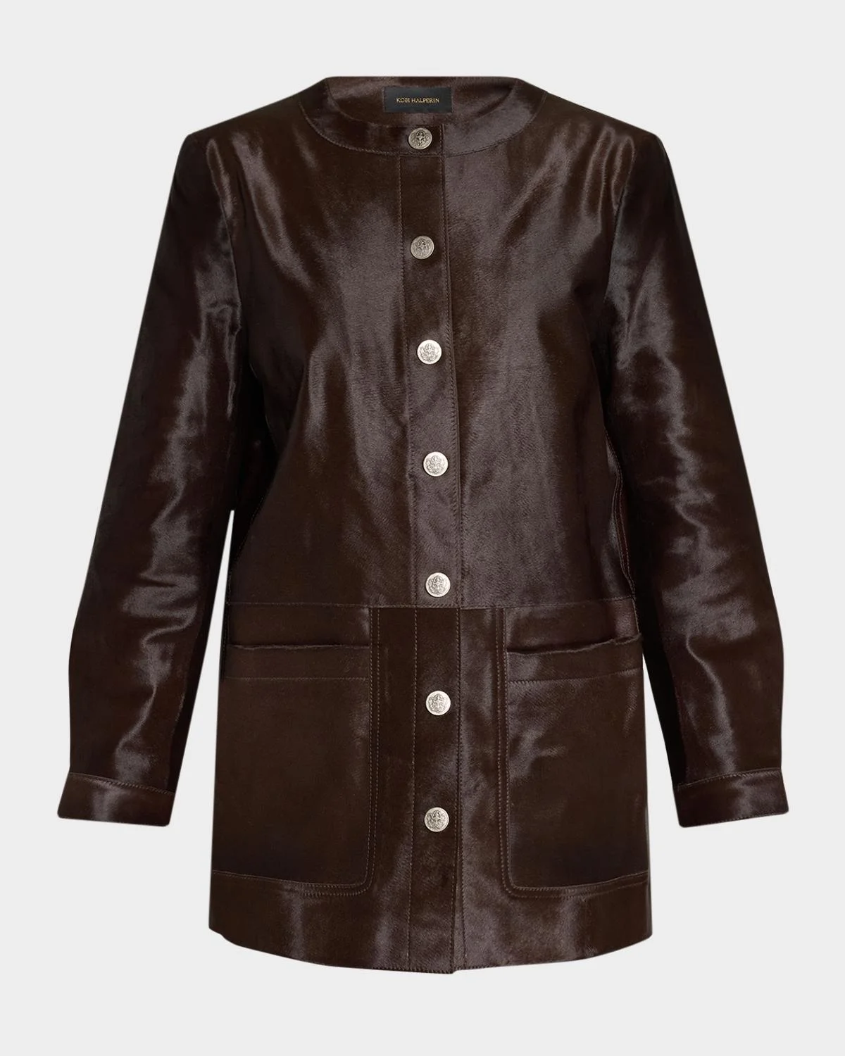 Lisa Leather & Calf Hair Button-Front Coat - 1