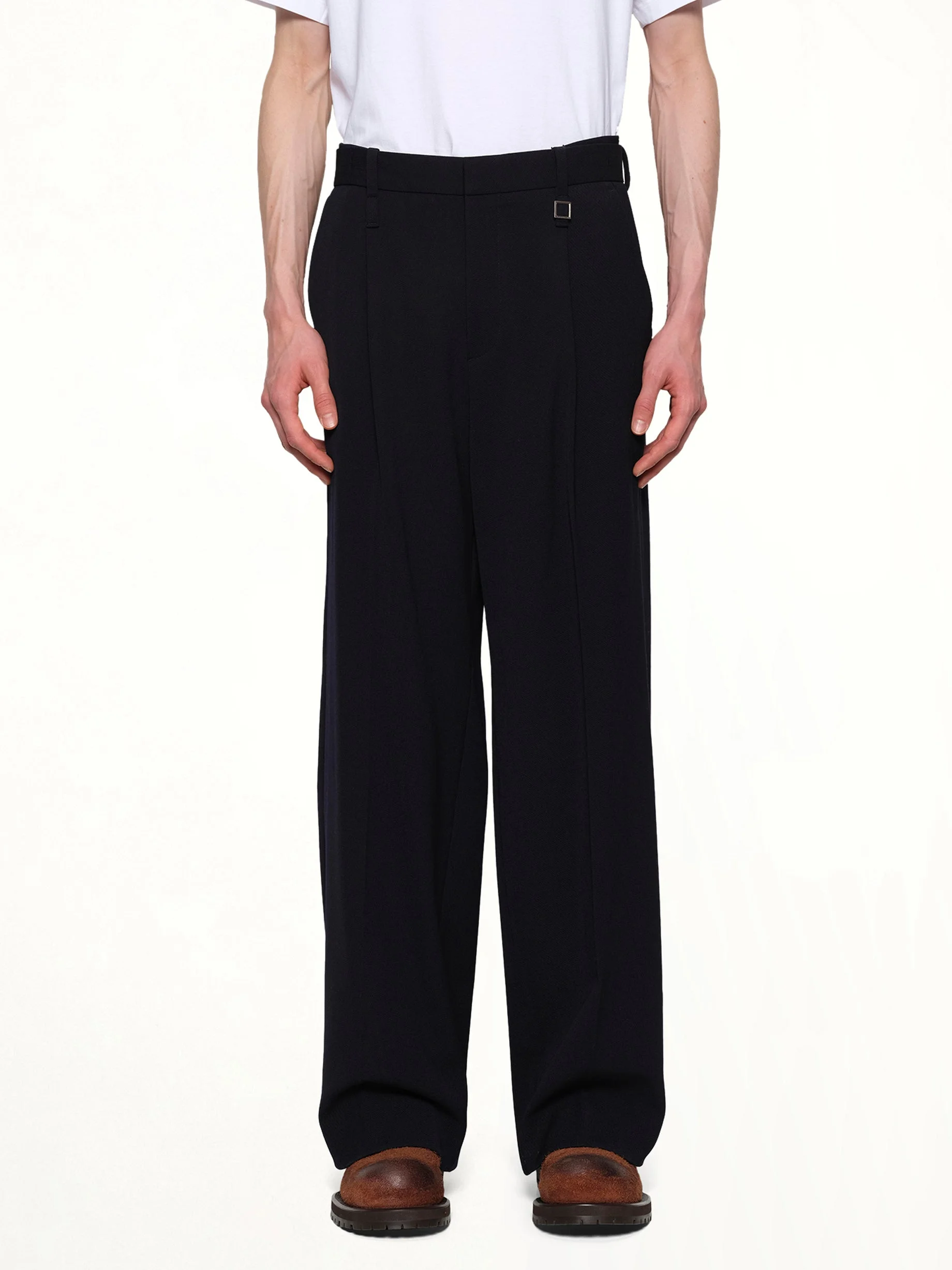 Wide Slacks in Navy - 1