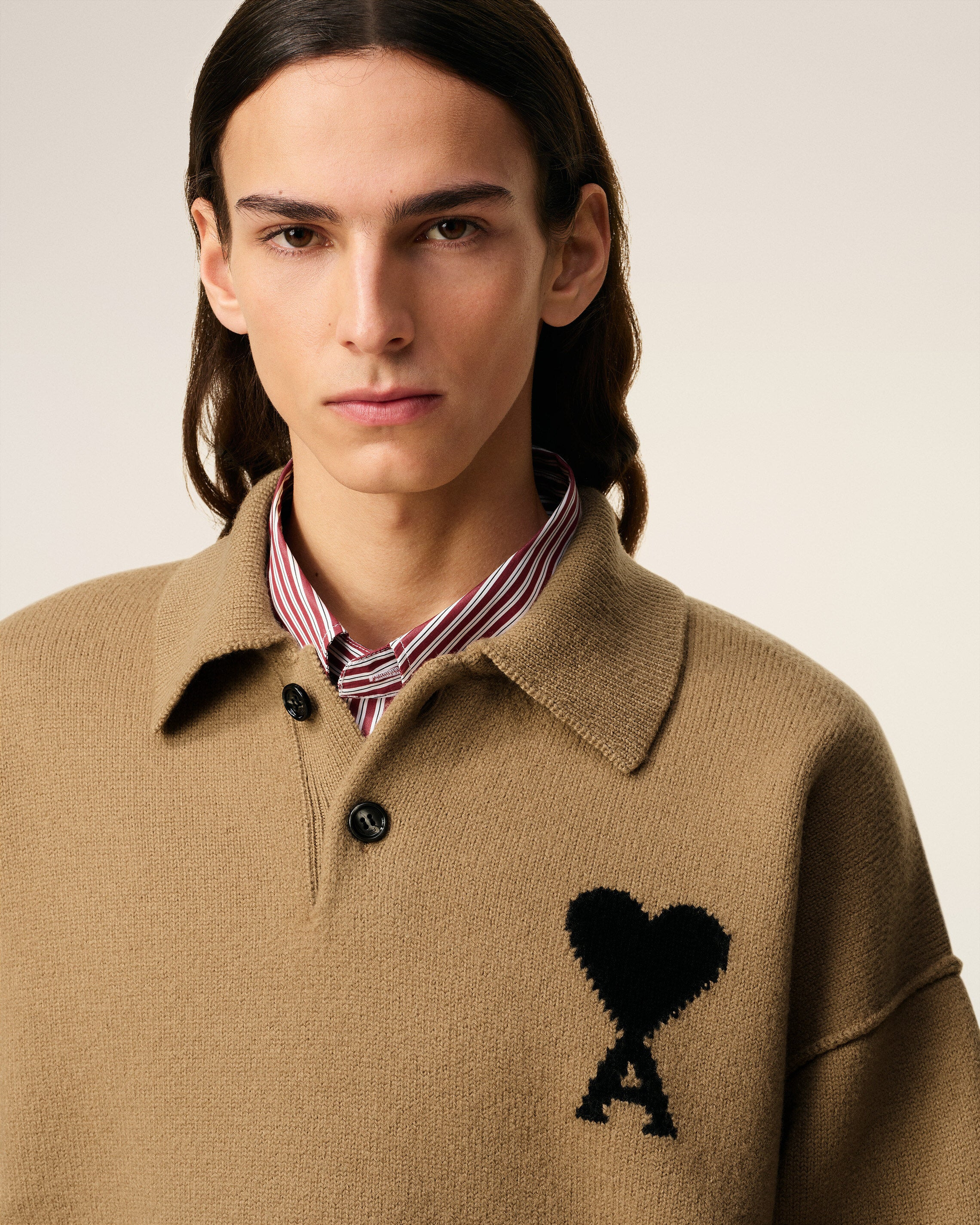 BROWN WOOL AMI DE COEUR POLO - 4