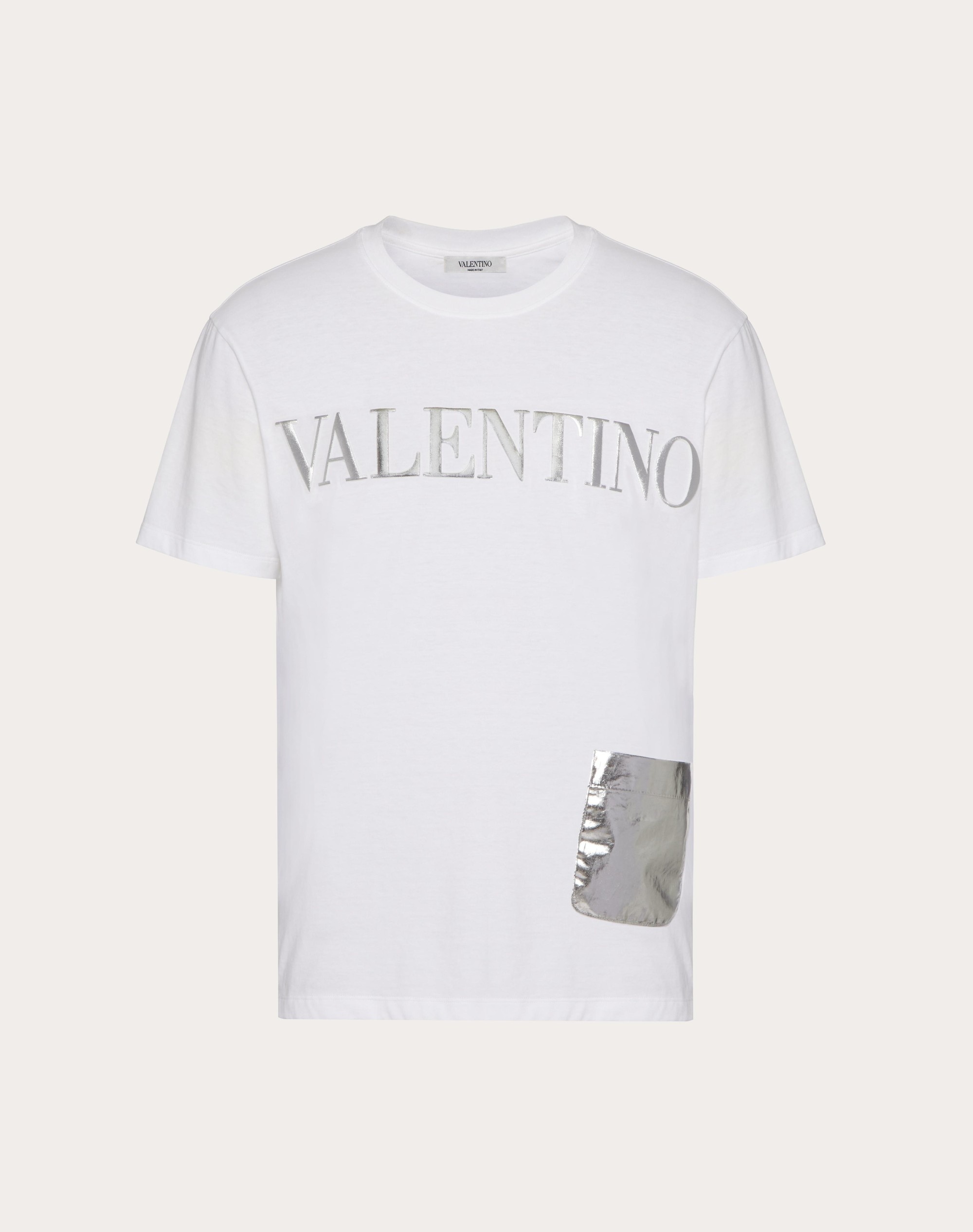 T-SHIRT WITH METALLIC SILVER POCKET AND VALENTINO EMBOSSED - 1